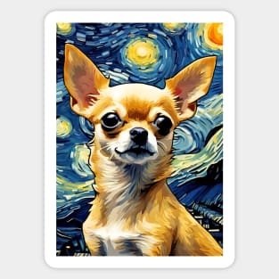 Chihuahua Dog Breed Painting in a Van Gogh Starry Night Art Style Sticker